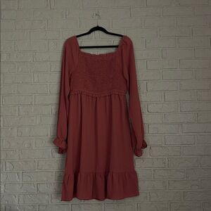 Elegant Long Sleeve Dress in Rust Red